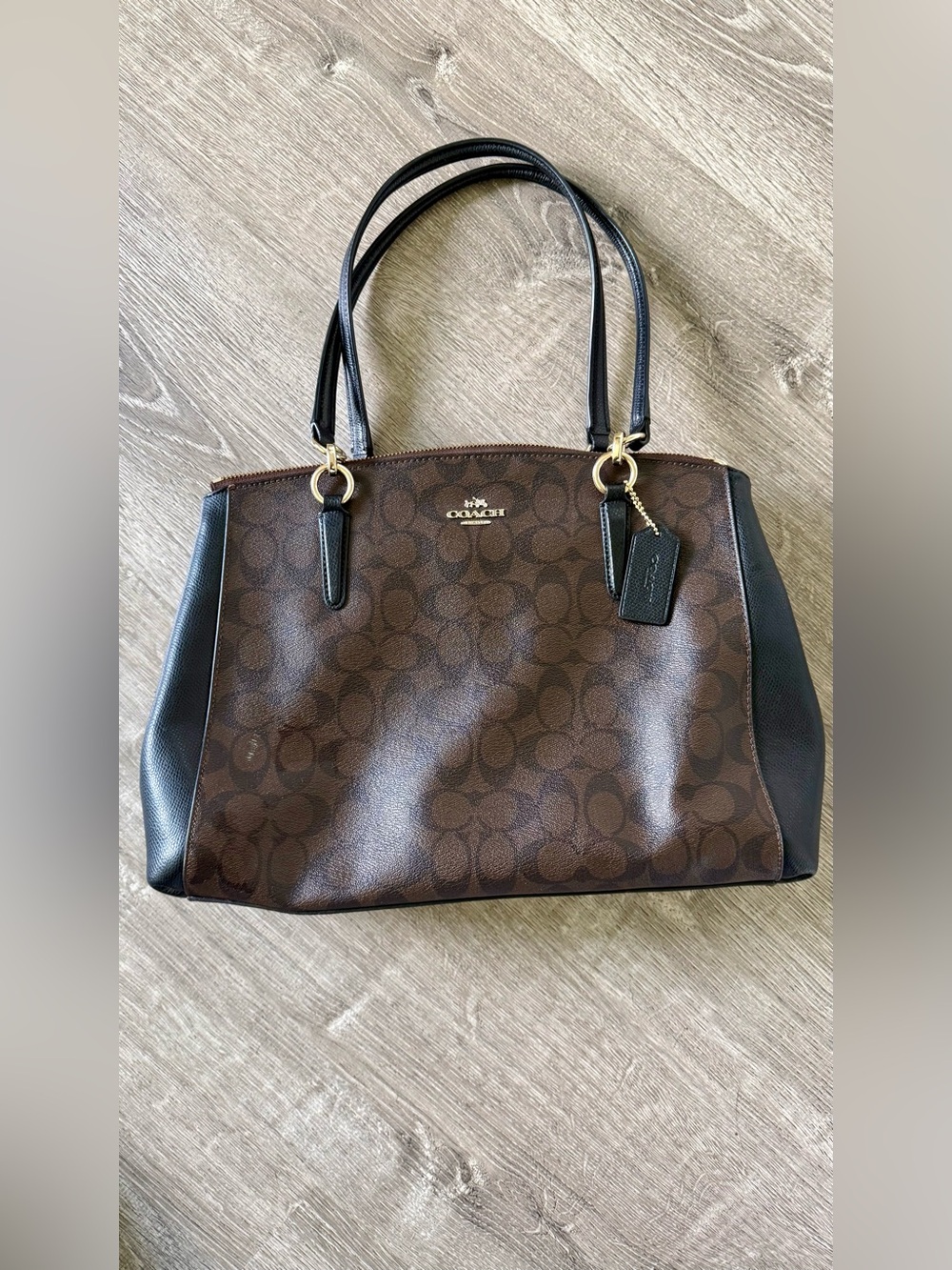Coach Brown Signature Carryall with Black Trim and Gold Hardware